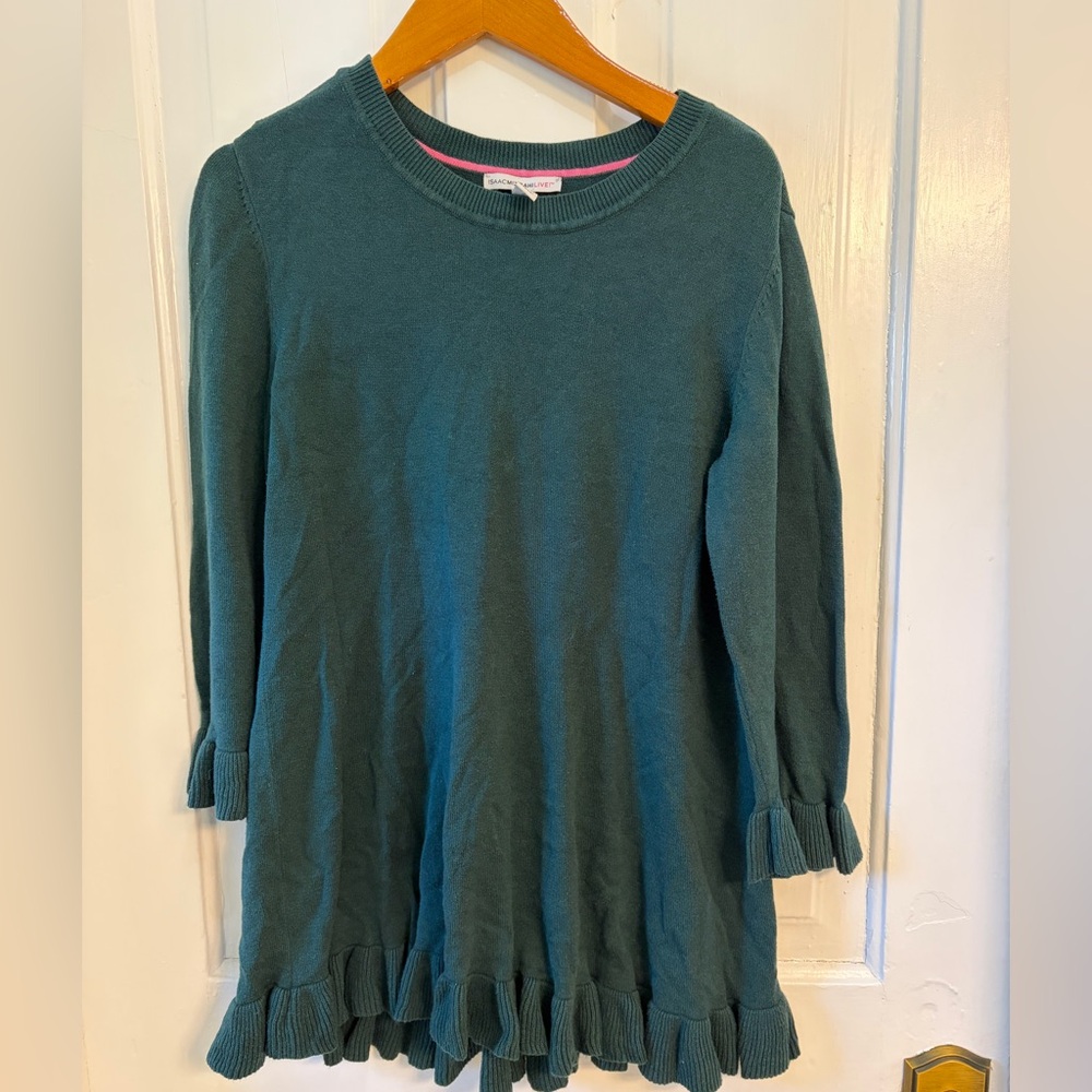Issac Mizhari Green Ruffle Trim Sweater US Small